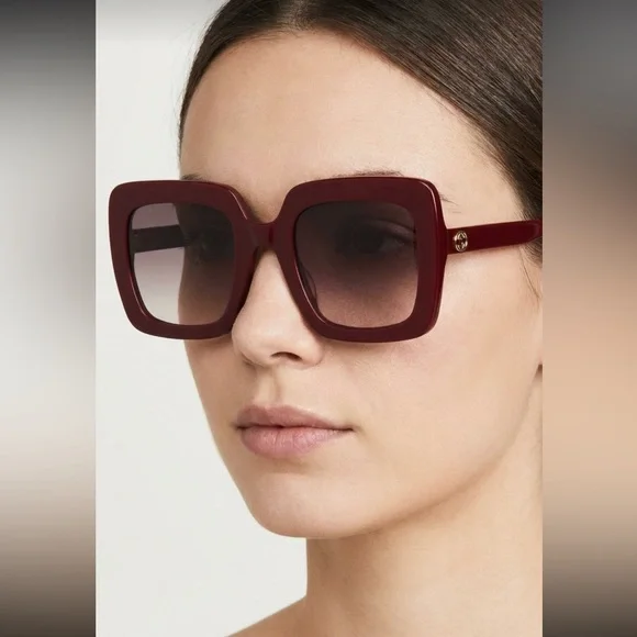 Gucci Burgundy Square Oversized Sunglasses - Picture 2 of 16